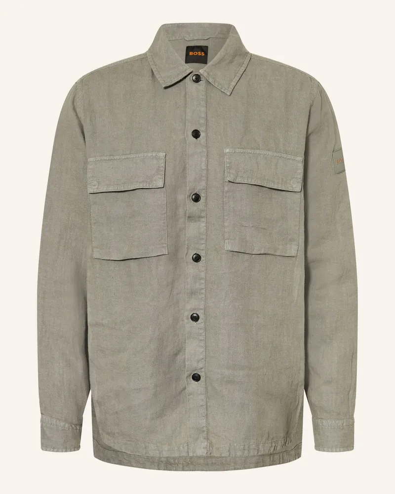 HUGO BOSS Leinenhemd Locky Comfort Fit gruen Dunkelgrau