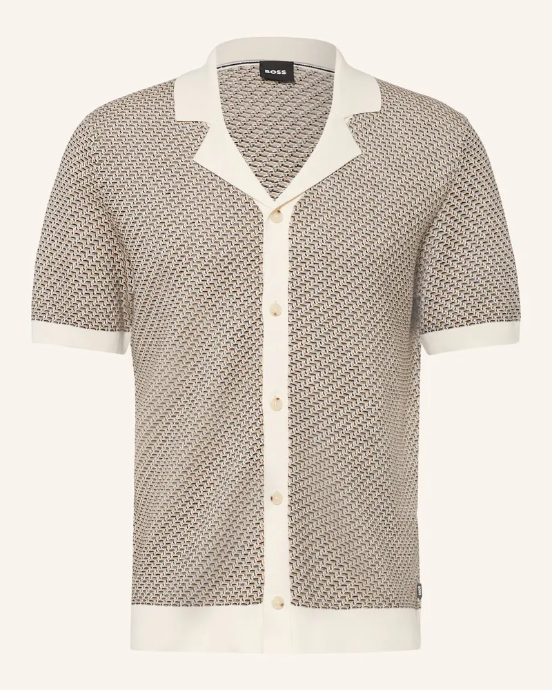 HUGO BOSS Strickhemd Lomare Regular Fit weiss Creme