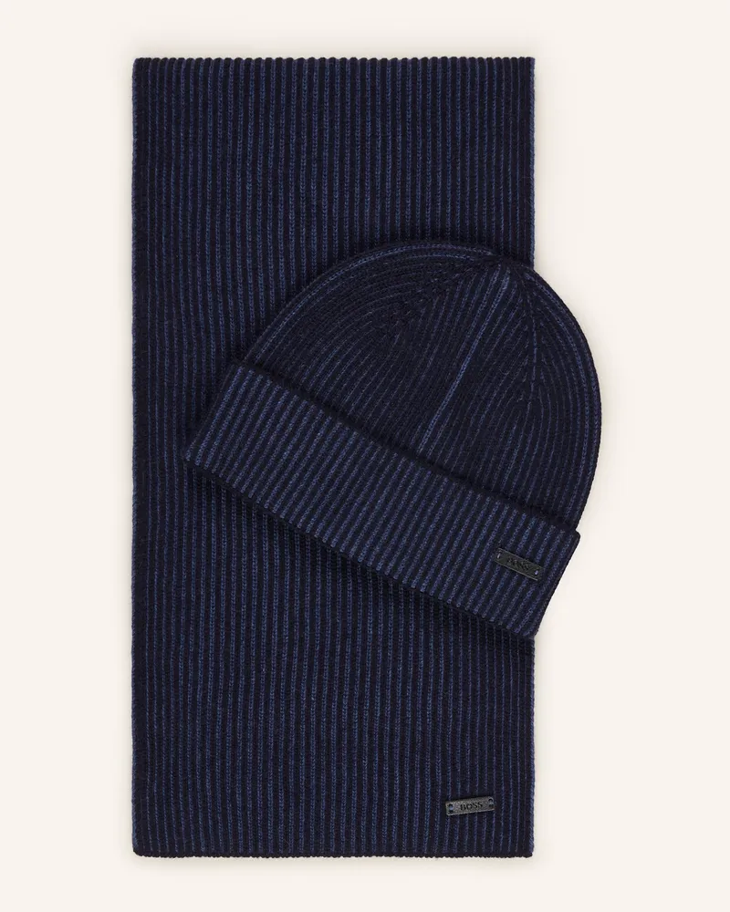HUGO BOSS Set: Schal und Mütze ERCOLE mit Geschenkbox Dunkelblau
