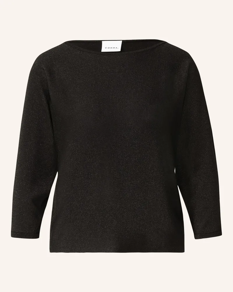 COMMA Pullover mit 3/4-Arm und Glitzergarn Schwarz