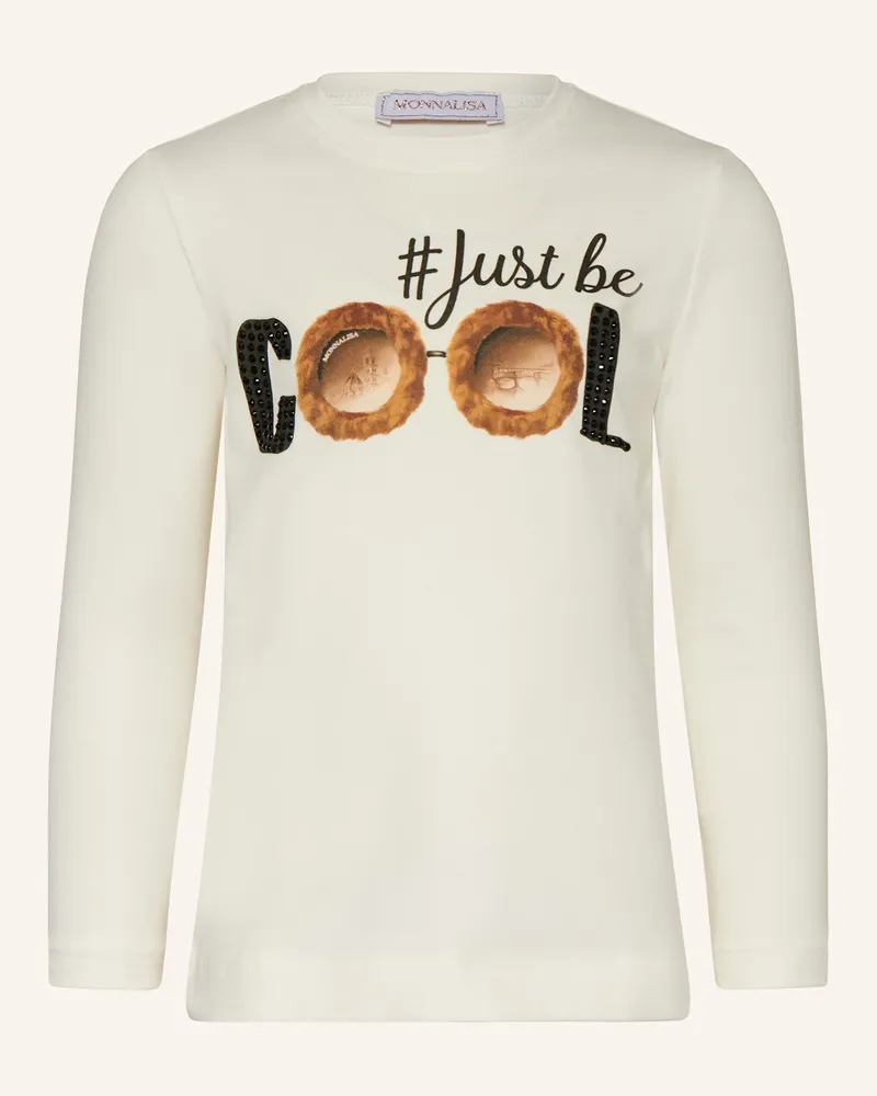 Monnalisa Longsleeve mit Schmucksteinen Weiss
