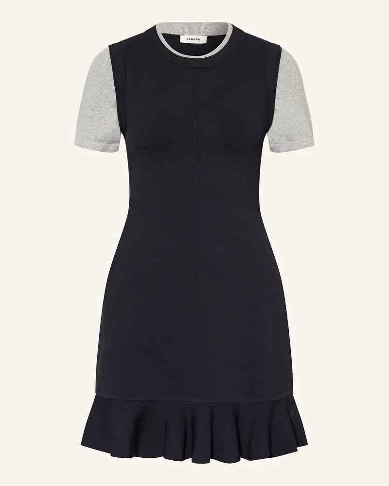 Sandro Strickkleid mit Volants Dunkelblau
