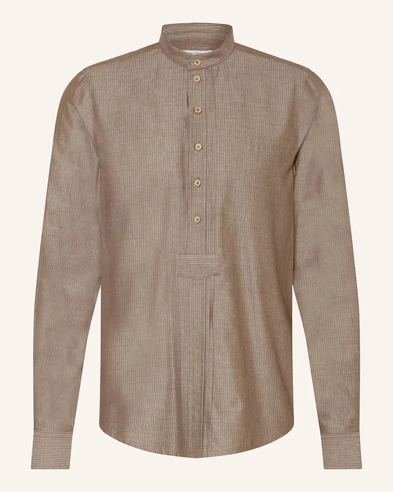 Johann & Johanna Trachtenhemd Slim Fit mit Stehkragen Braun