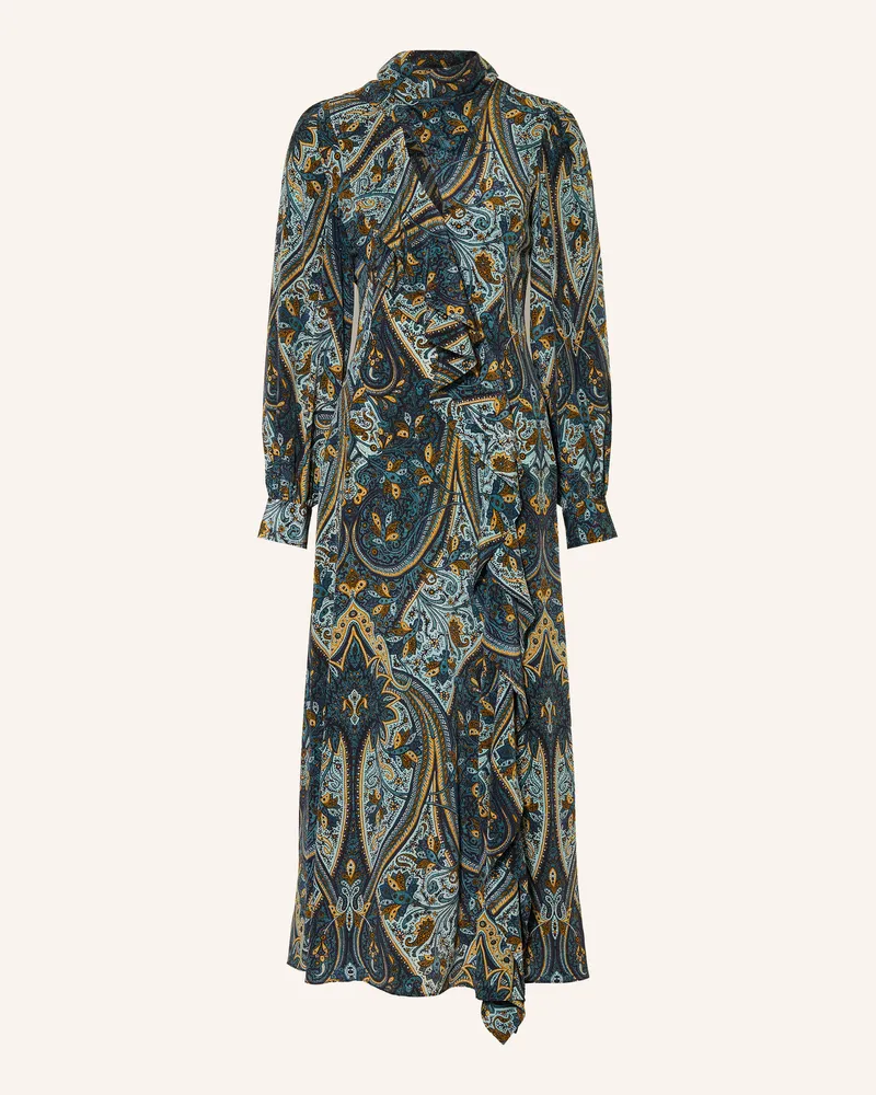 Ulla Johnson Seidenkleid Sabrina Mit Volants blau Petrol