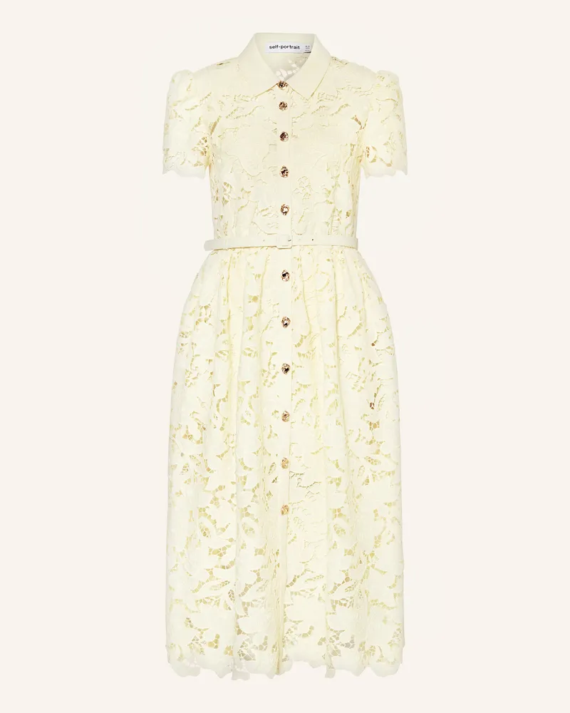 Self-Portrait Kleid aus Lochspitze Gelb
