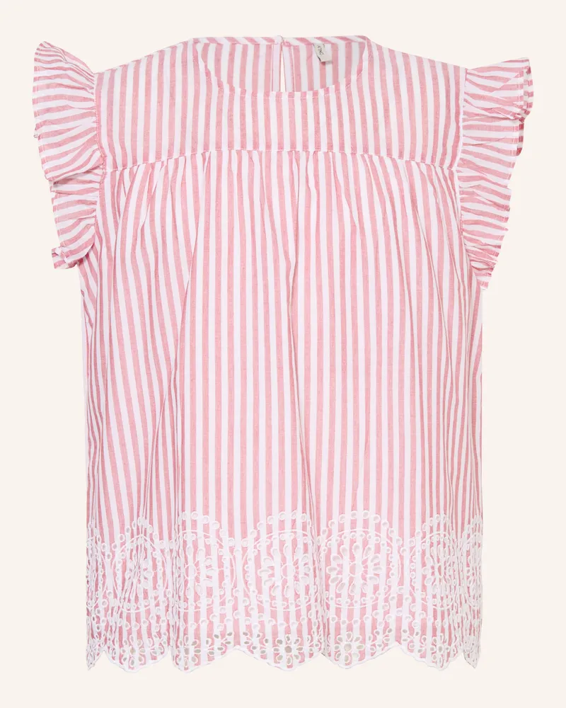 only Blusentop Mit Lochspitze Und Rüschen rot Rot