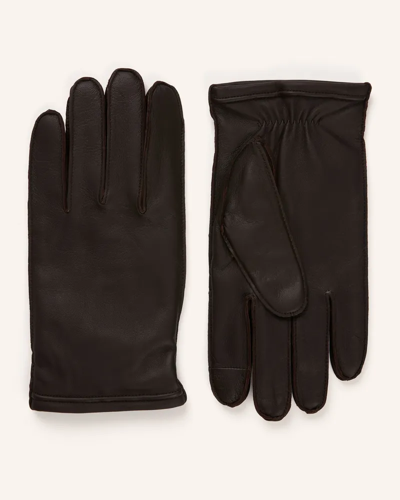 HUGO BOSS Lederhandschuhe Kranton Me Mit Touchscreen-Funktion braun Dunkelbraun