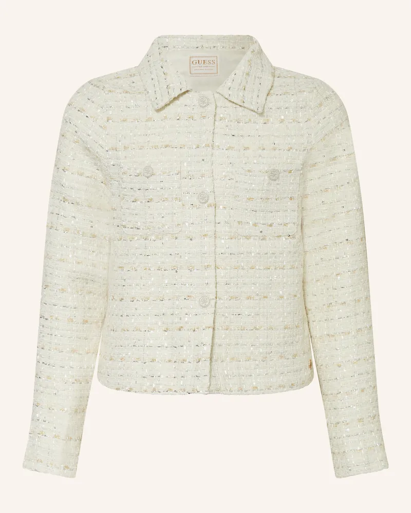 Guess Tweed-Blazer mit Glitzergarn Creme
