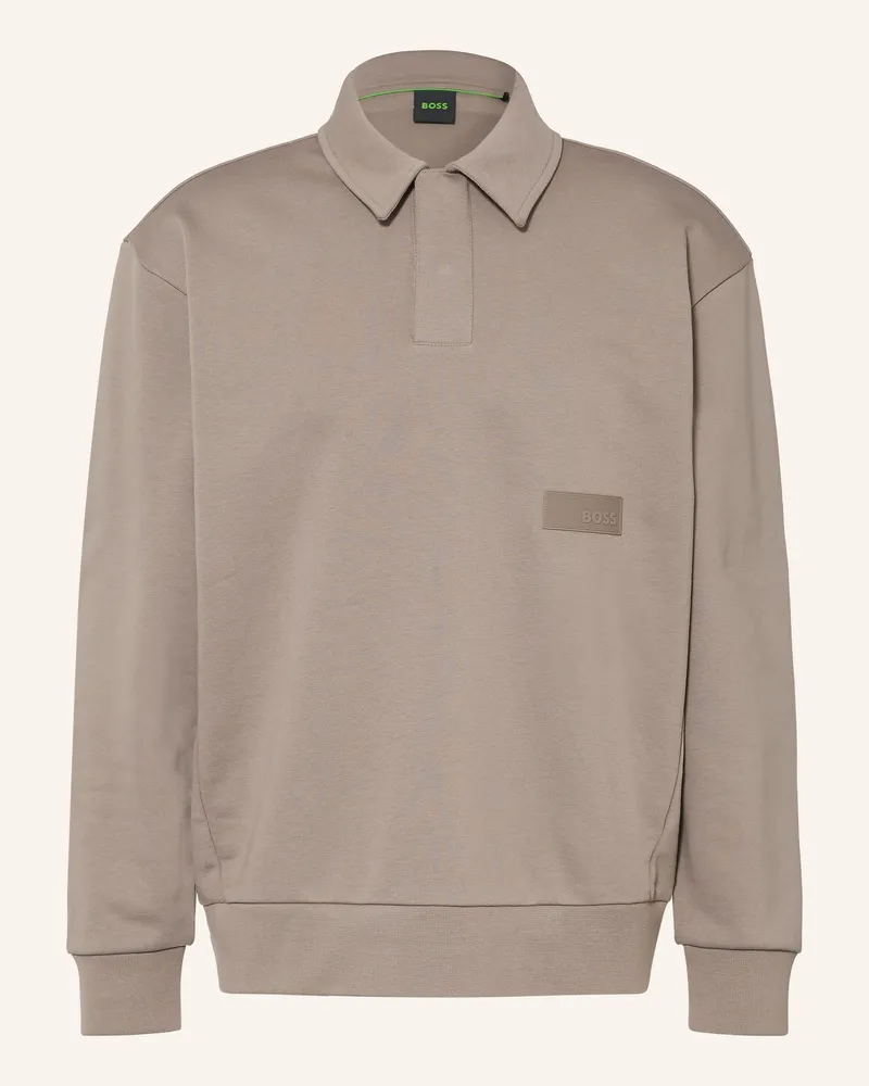 HUGO BOSS Sweat-Poloshirt Placket gruen Grau