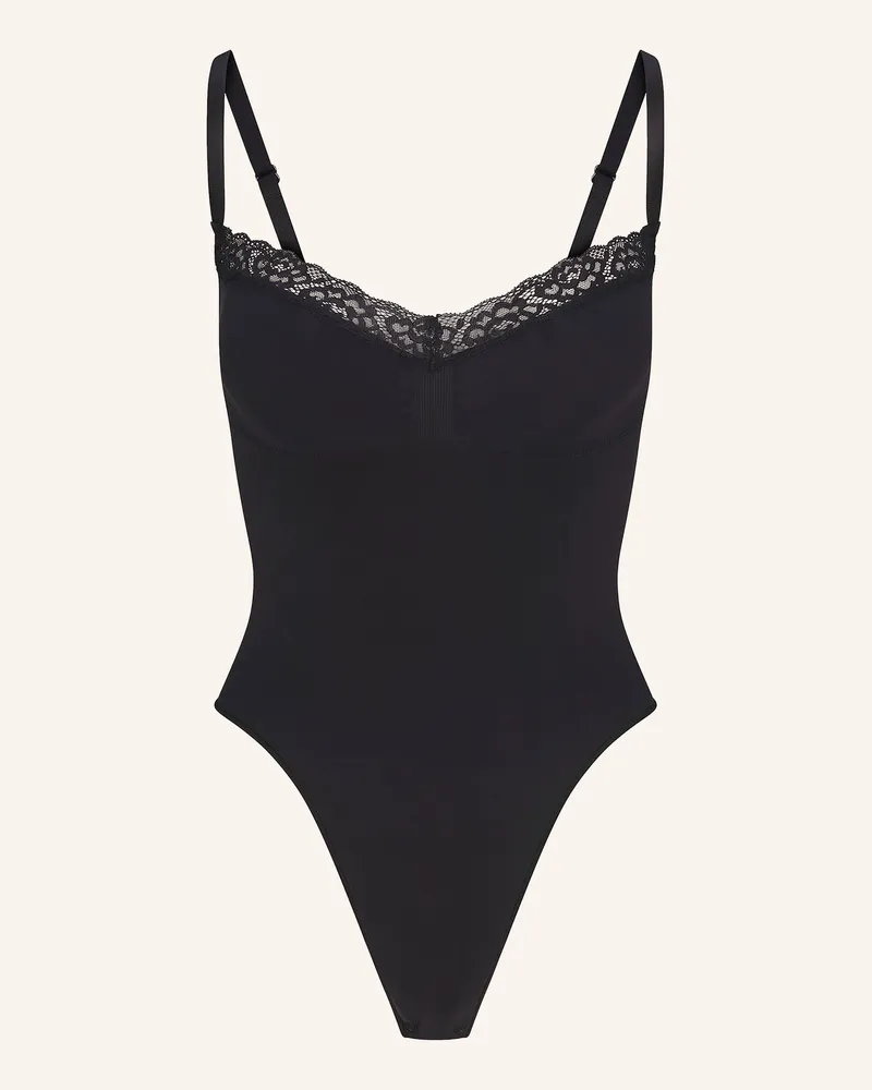 SKIMS Shape-Body SEAMLESS SCULPT LACE THONG BODYSUIT Schwarz