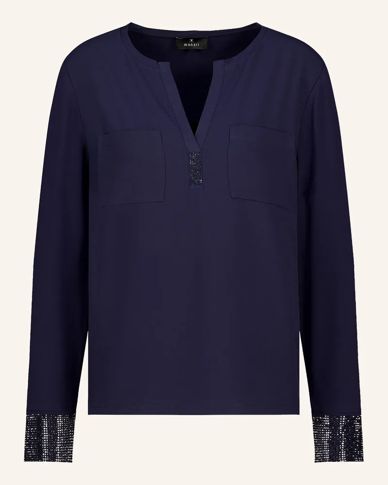 monari Blusenshirt Im Materialmix Mit Schmucksteinen blau Dunkelblau
