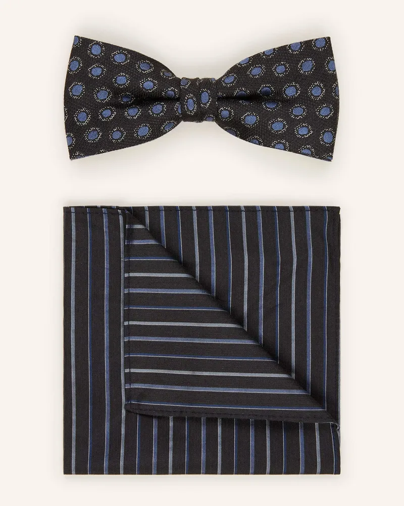 Monti Set: Fliege Mit Einstecktuch Aus Seide schwarz Schwarz