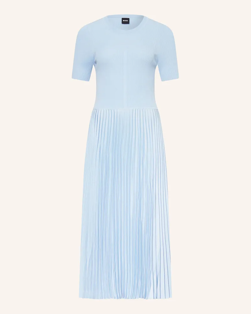 HUGO BOSS Kleid FADRIDI im Materialmix mit Plissees Hellblau
