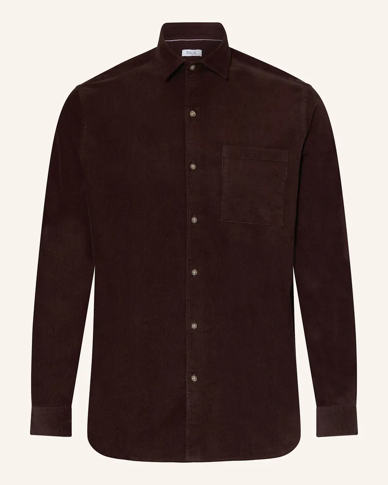 paul Cordhemd Comfort Fit braun Dunkelbraun