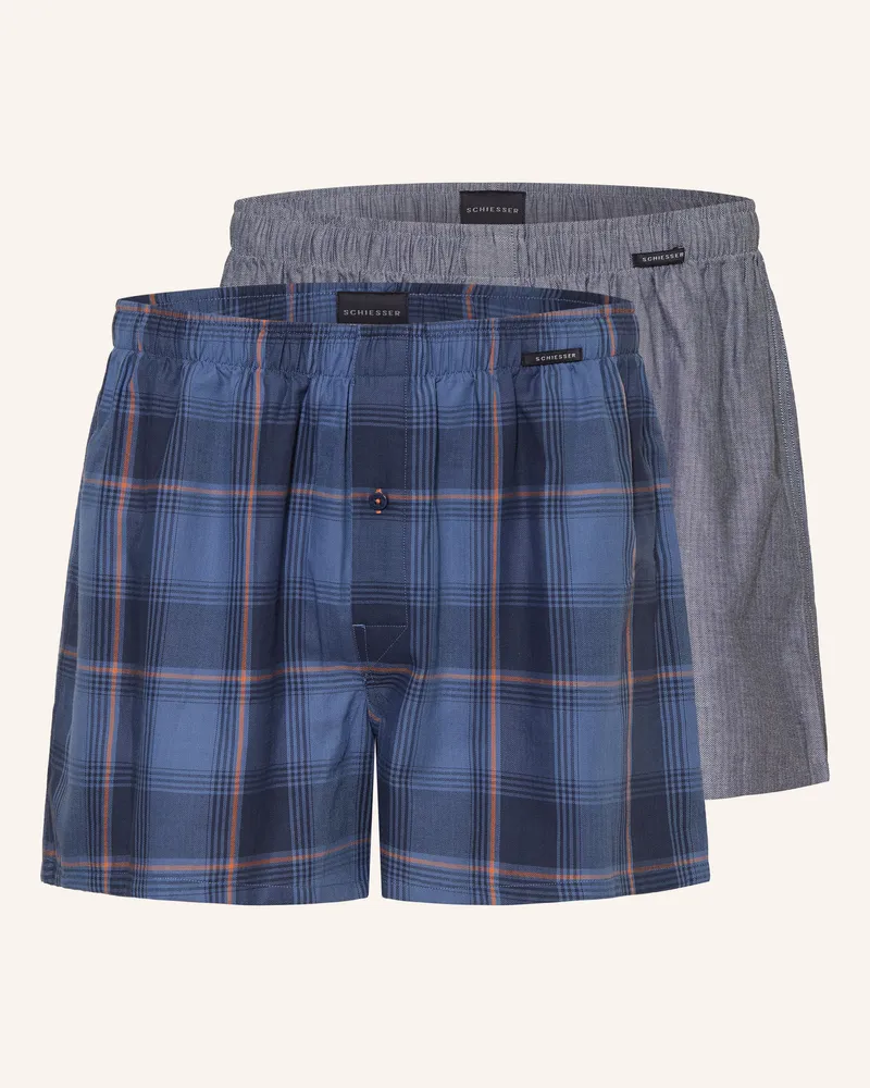 Schiesser 2er-Pack Web-Boxershorts grau Blaugrau