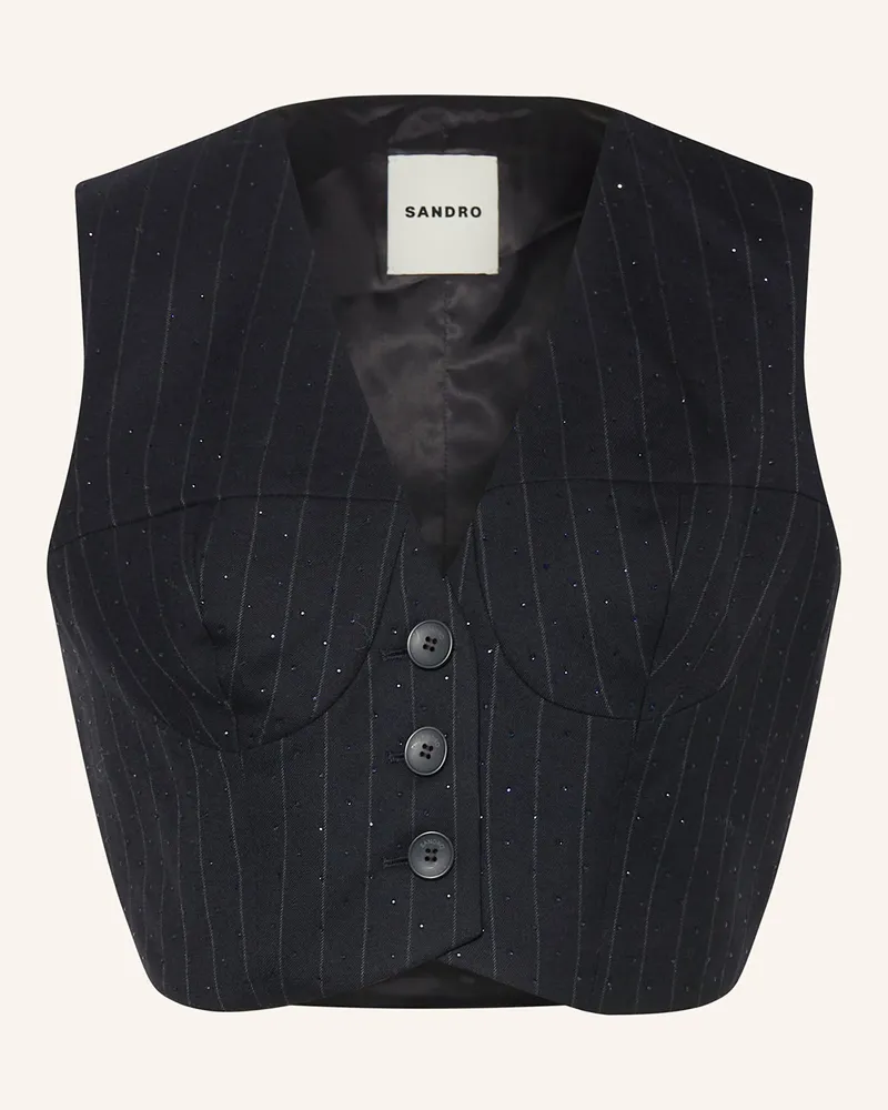 Sandro Cropped-Blazerweste mit Schmucksteinen Dunkelblau