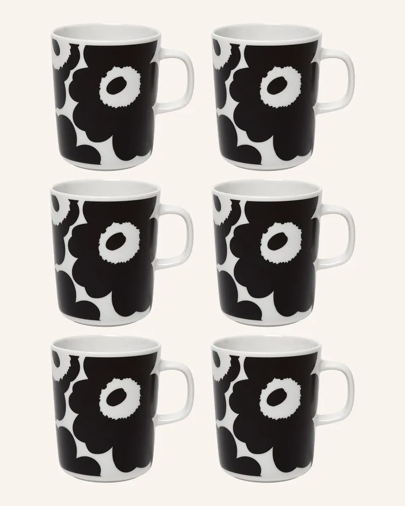 Marimekko 6er-Set Henkelbecher Oiva/Unikko schwarz Schwarz