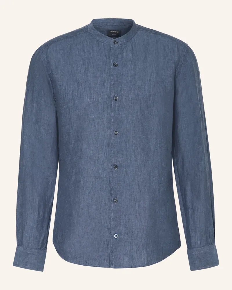 Olymp Leinenhemd Casual Regular Fit Mit Stehkragen blau Blau