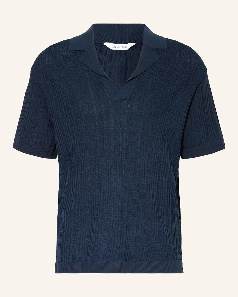 Calvin Klein Strick-Poloshirt blau Dunkelblau