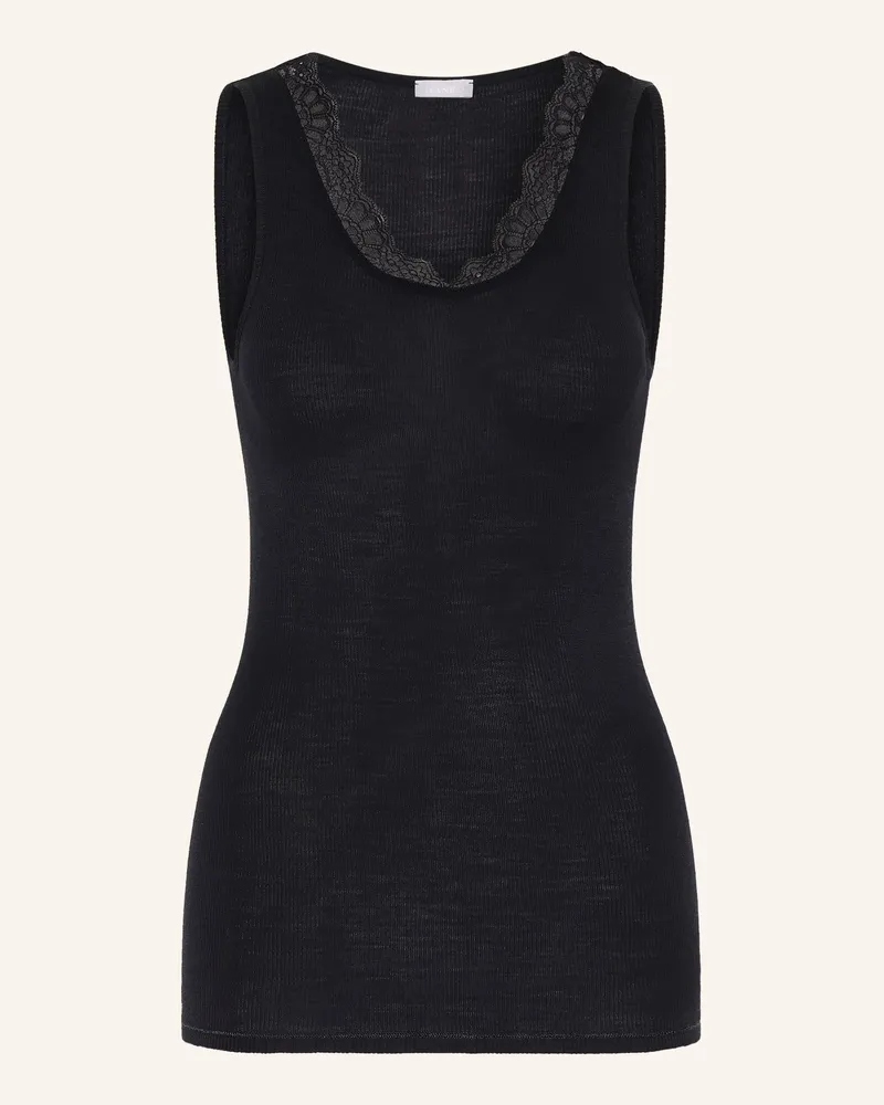 Hanro Top Woolen Lace Mit Merinowolle Und Seide schwarz Schwarz