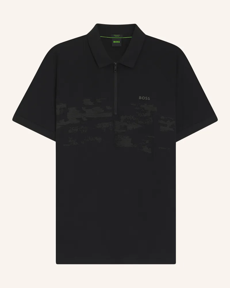 HUGO BOSS Poloshirt PL_GLOBE PATTERN Regular Fit Schwarz