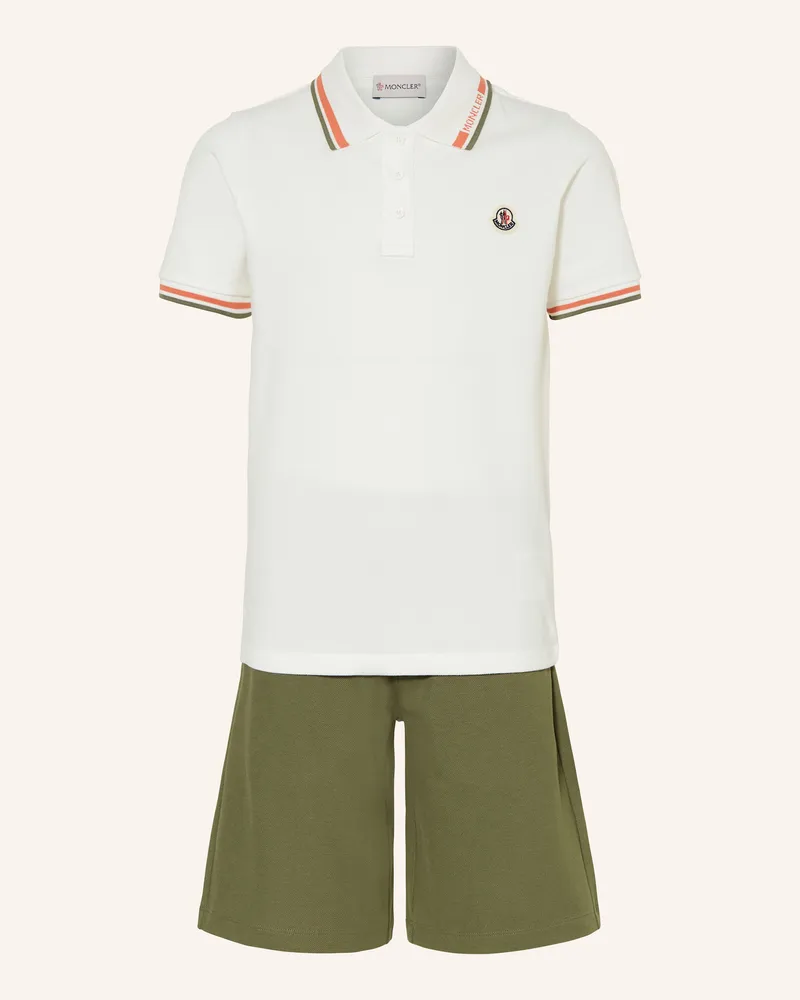Moncler Set: Piqué-Poloshirt und Piqué-Shorts Weiss