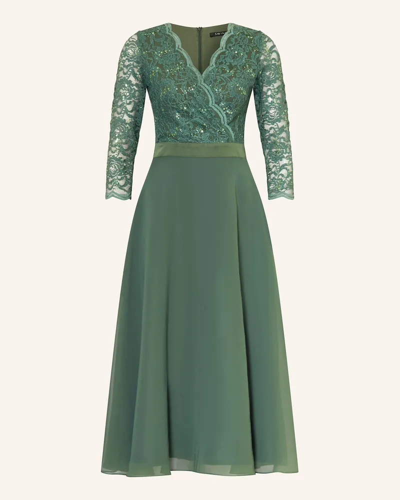 Swing Cocktailkleid mit 3/4-Arm und Spitze Grün