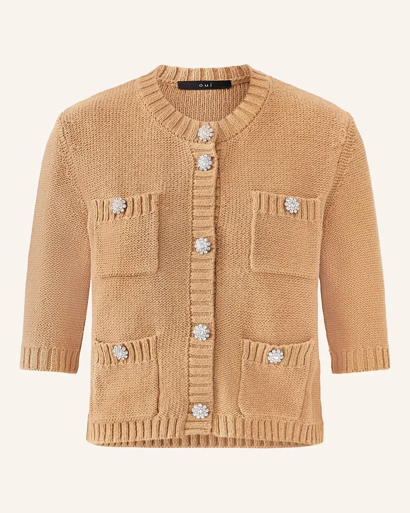 Oui  Strickjacke Mit 3/4-Arm beige Camel