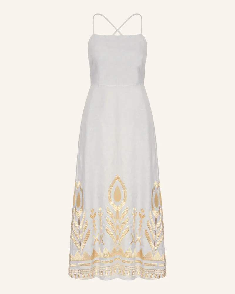 Greek Archaic Kori Strandkleid FEATHER aus Leinen mit Glitzergarn Hellblau