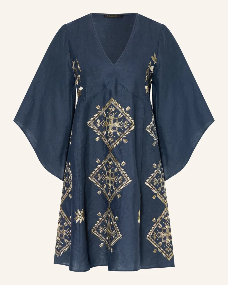 Greek Archaic Kori Strandkleid Lefkada Mit Glitzergarn Und 3/4-Arm blau Dunkelblau