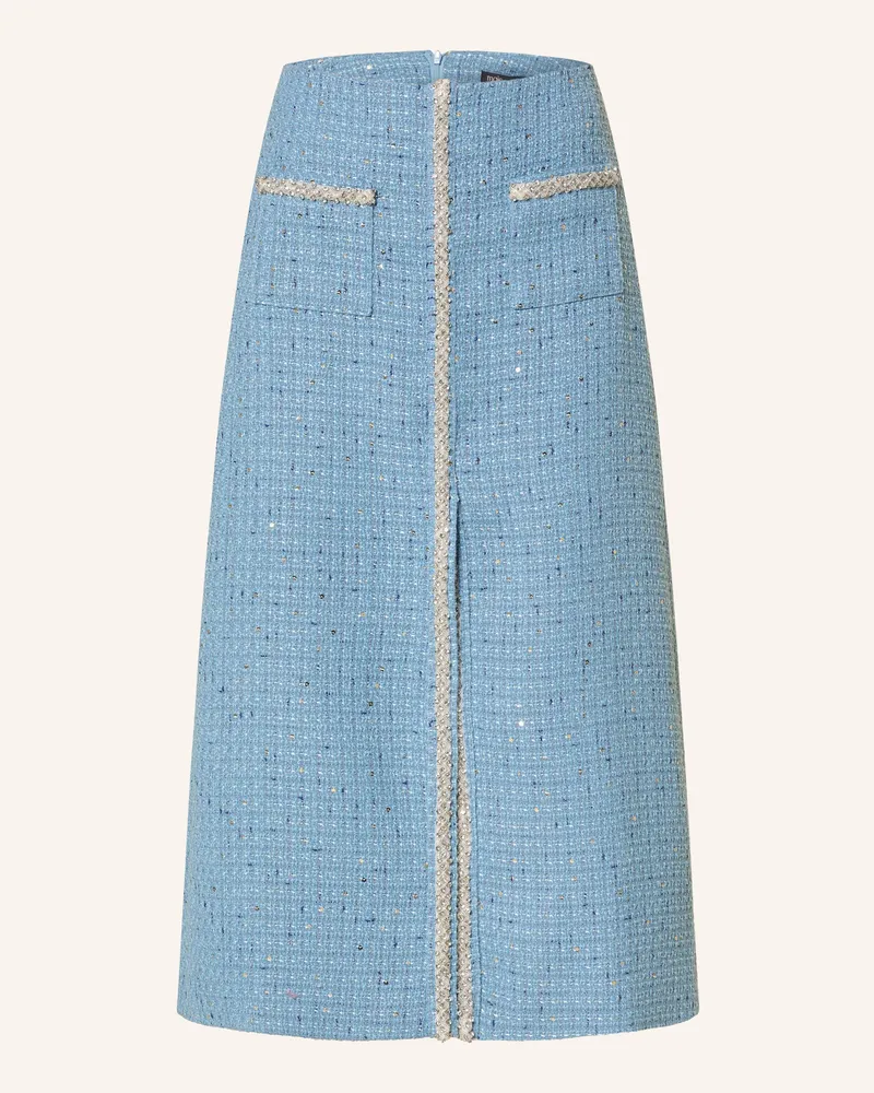 Maje Tweed-Rock mit Schmucksteinen Hellblau