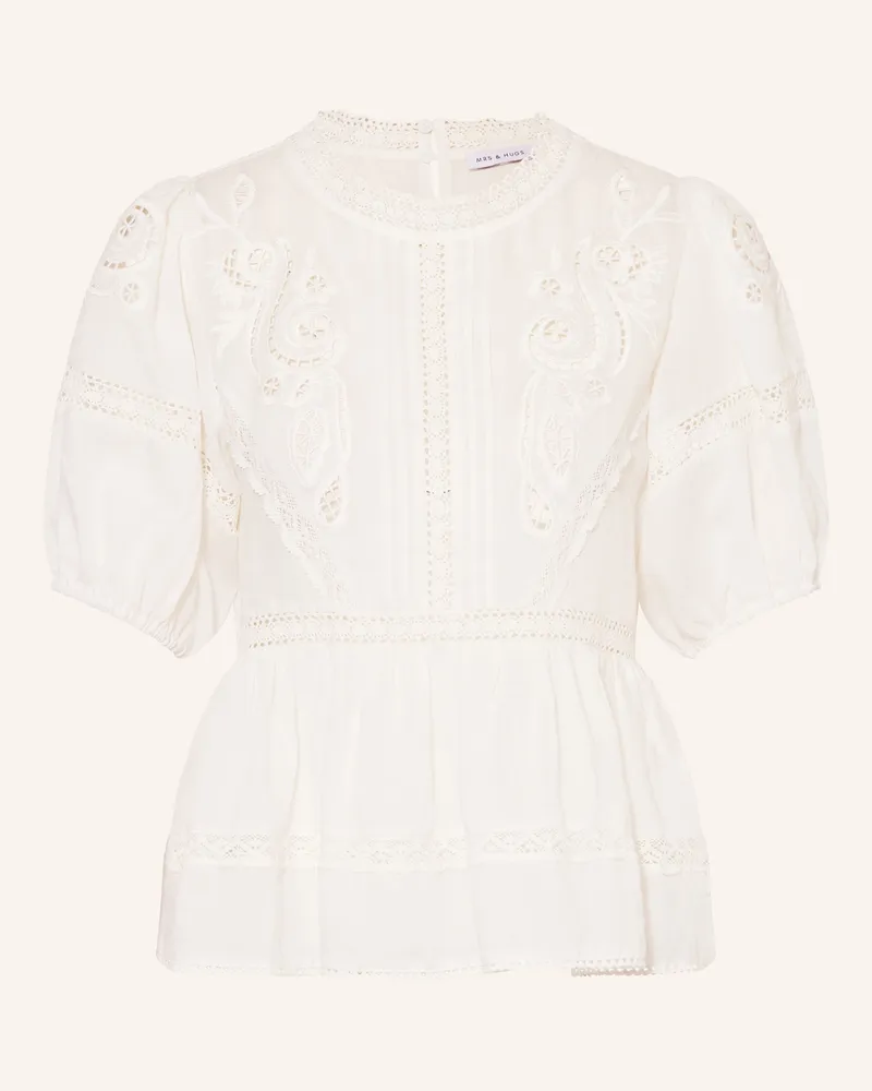 Mrs & HUGS Blusenshirt Aus Lochspitze weiss Weiss