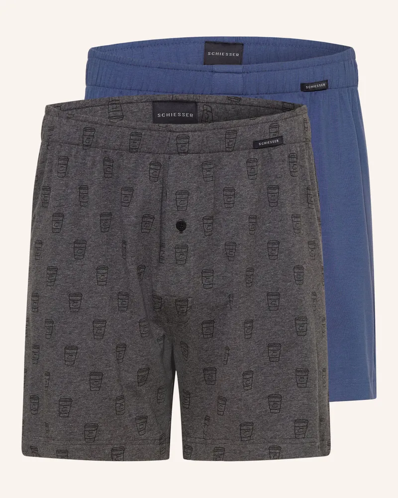Schiesser 2er-Pack Boxershorts Modern Multipacks blau Blau