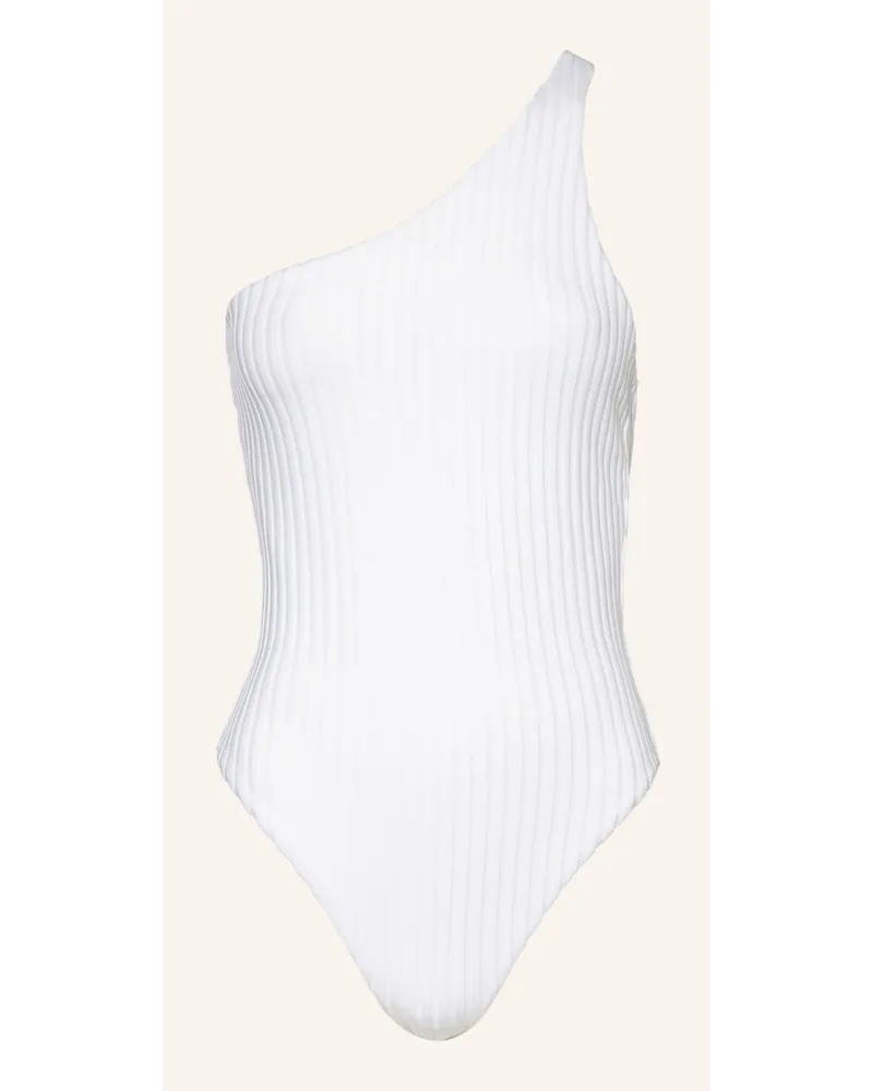 Calvin Klein One-Shoulder-Badeanzug ARCHIVE RIB Weiss