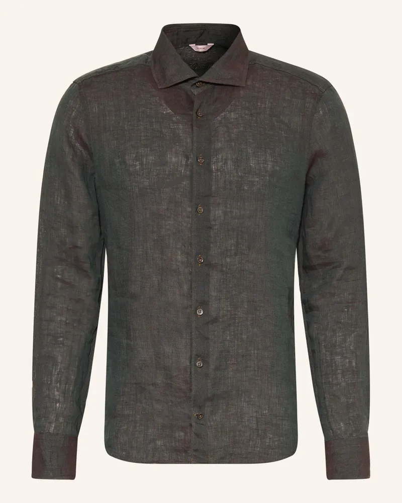 Stenströms Leinenhemd Slimline Fit gruen Dunkelgrün