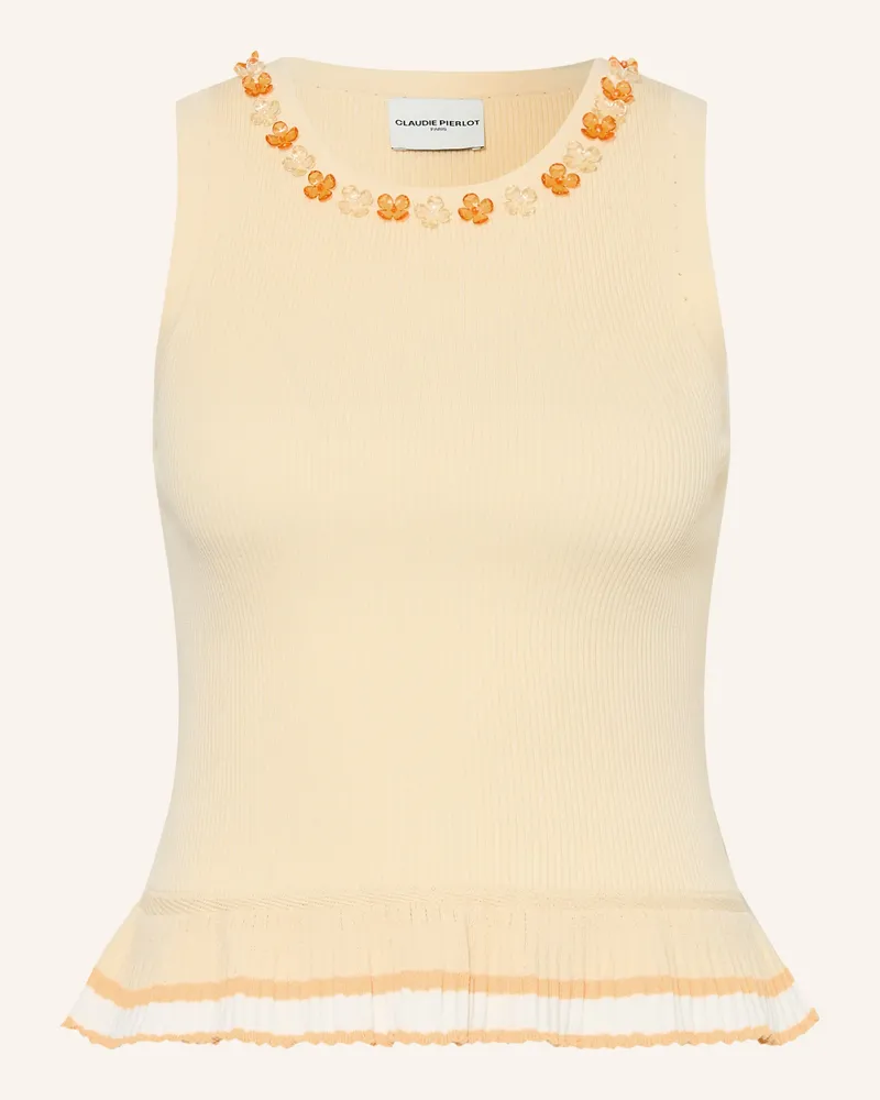 Claudie Pierlot Stricktop Mit Schmuckperlen Und Rüschen gelb Hellorange