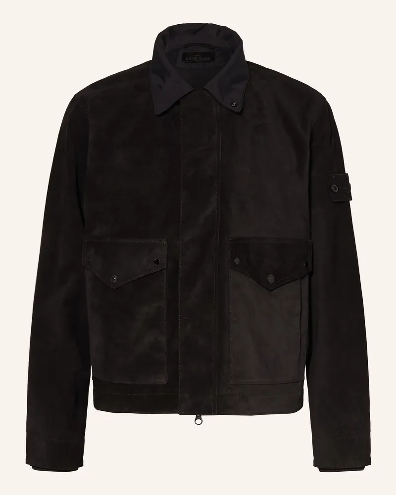 Stone Island Lederjacke schwarz Schwarz