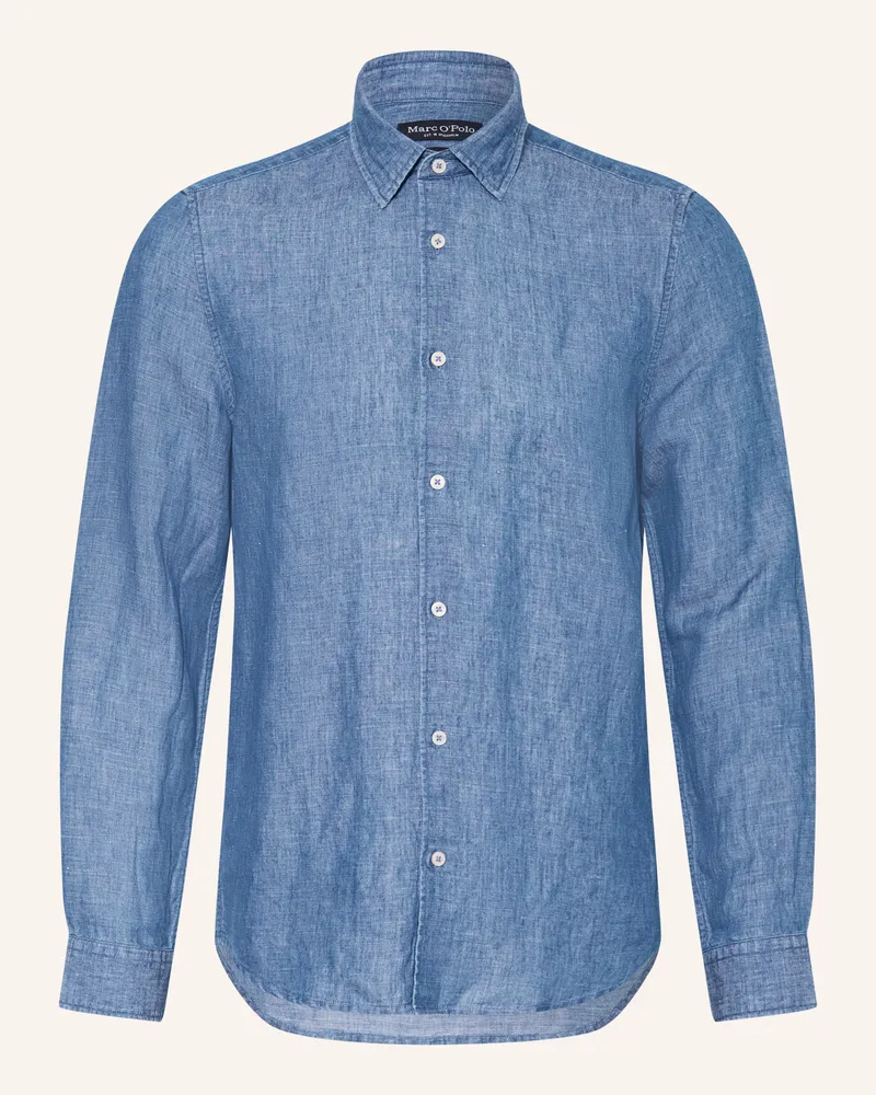 Marc O'Polo Hemd Shaped Fit Mit Leinen blau Blau