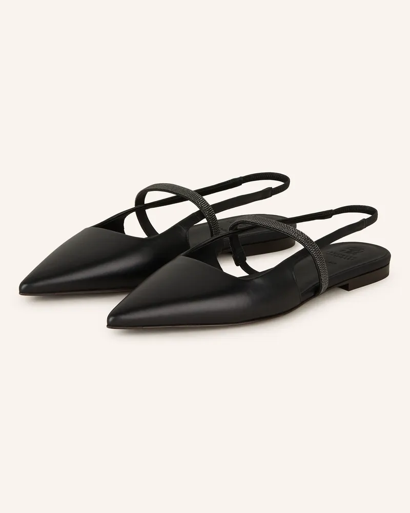 Brunello Cucinelli Slingballerinas mit Schmucksteinen Schwarz
