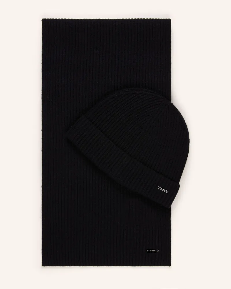 HUGO BOSS Set Florido: Schal Und Mütze schwarz Schwarz