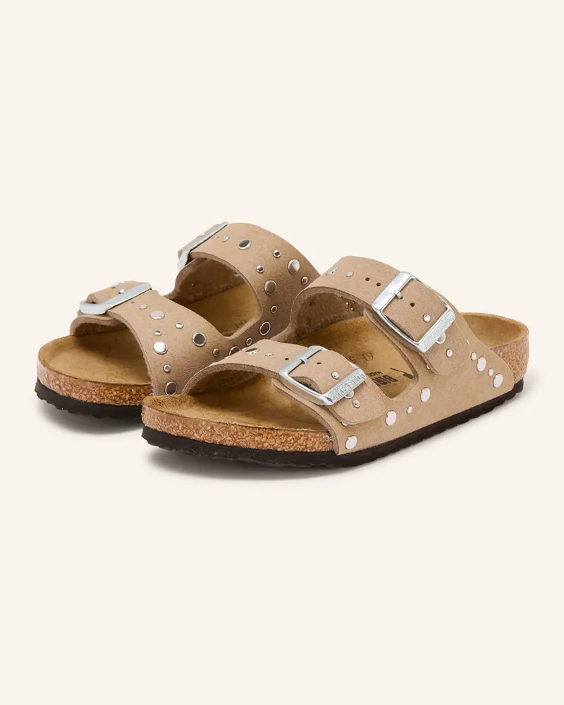 Birkenstock Pantoletten Arizona Rivet Border Mit Nieten beige Taupe