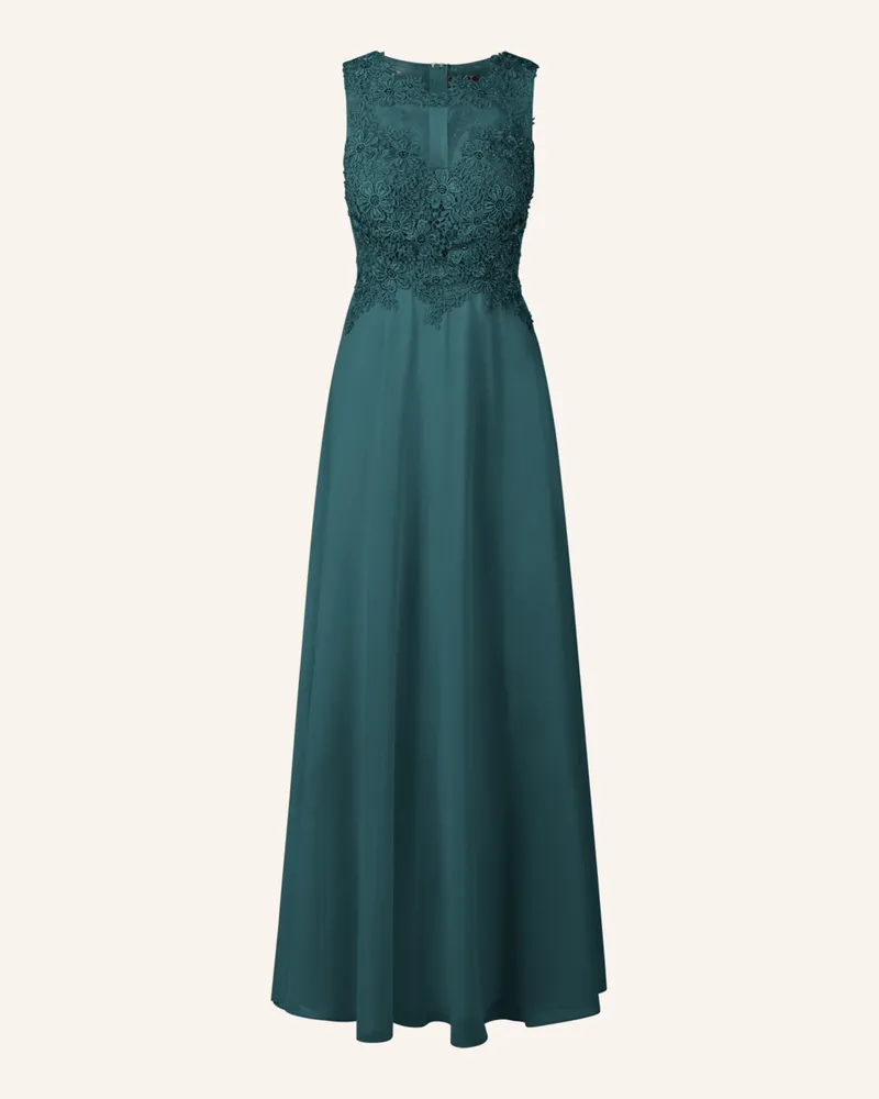 Apart Abendkleid mit Lochspitze und Schmucksteinen Dunkelgrün