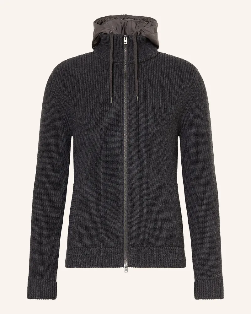 Herno Strickjacke Mit Abnehmbarer Kapuze grau Dunkelgrau