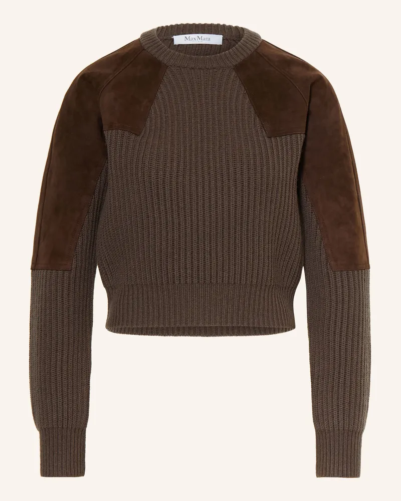 Max Mara Pullover Tropico Mit Leder braun Dunkelbraun