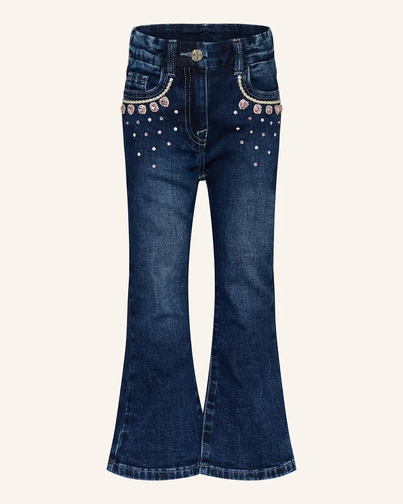Monnalisa Jeans mit Schmucksteinen Blu