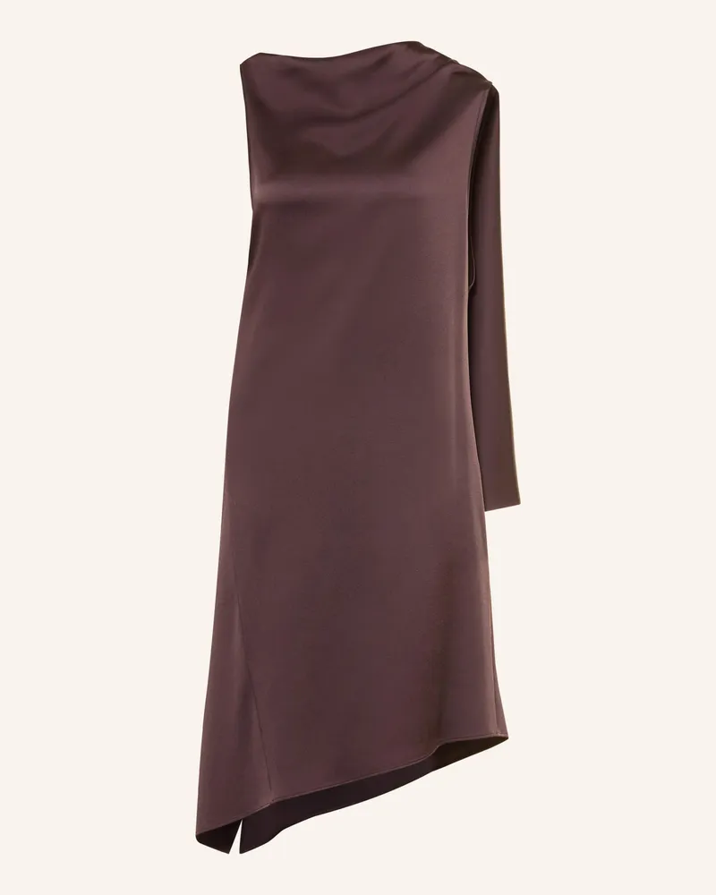 HUGO BOSS Satinkleid DAVERSE mit Volants Dunkelbraun