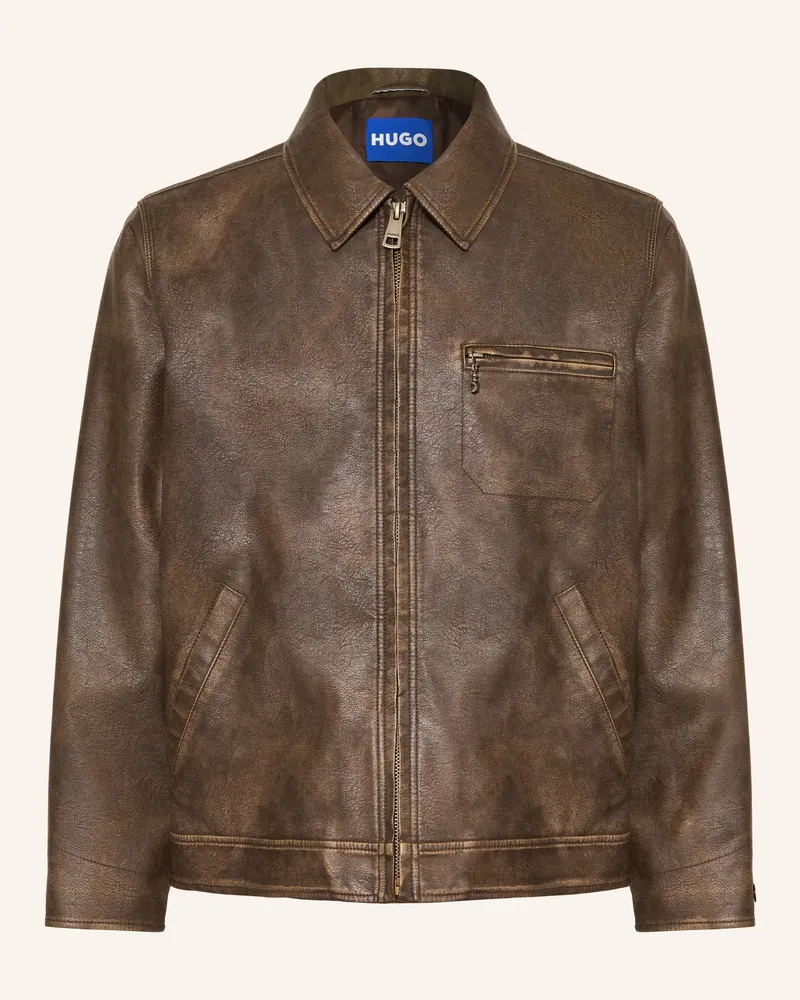HUGO BOSS Jacke Blaker In Lederoptik braun Dunkelbraun