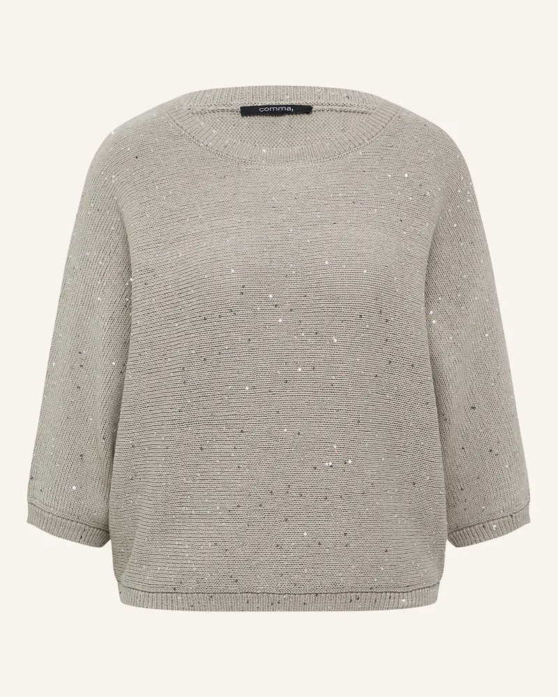 COMMA Pullover mit Pailletten und 3/4-Arm Hellgrau