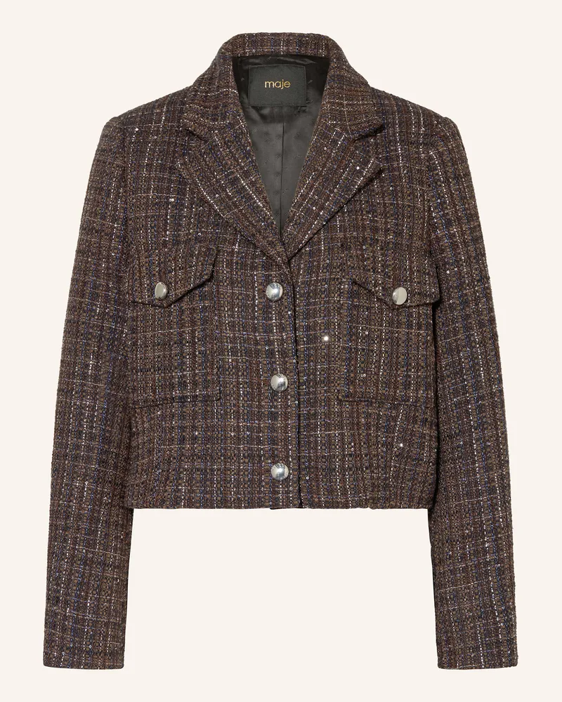 Maje Kastenjacke mit Glitzergarn und Pailletten Blau