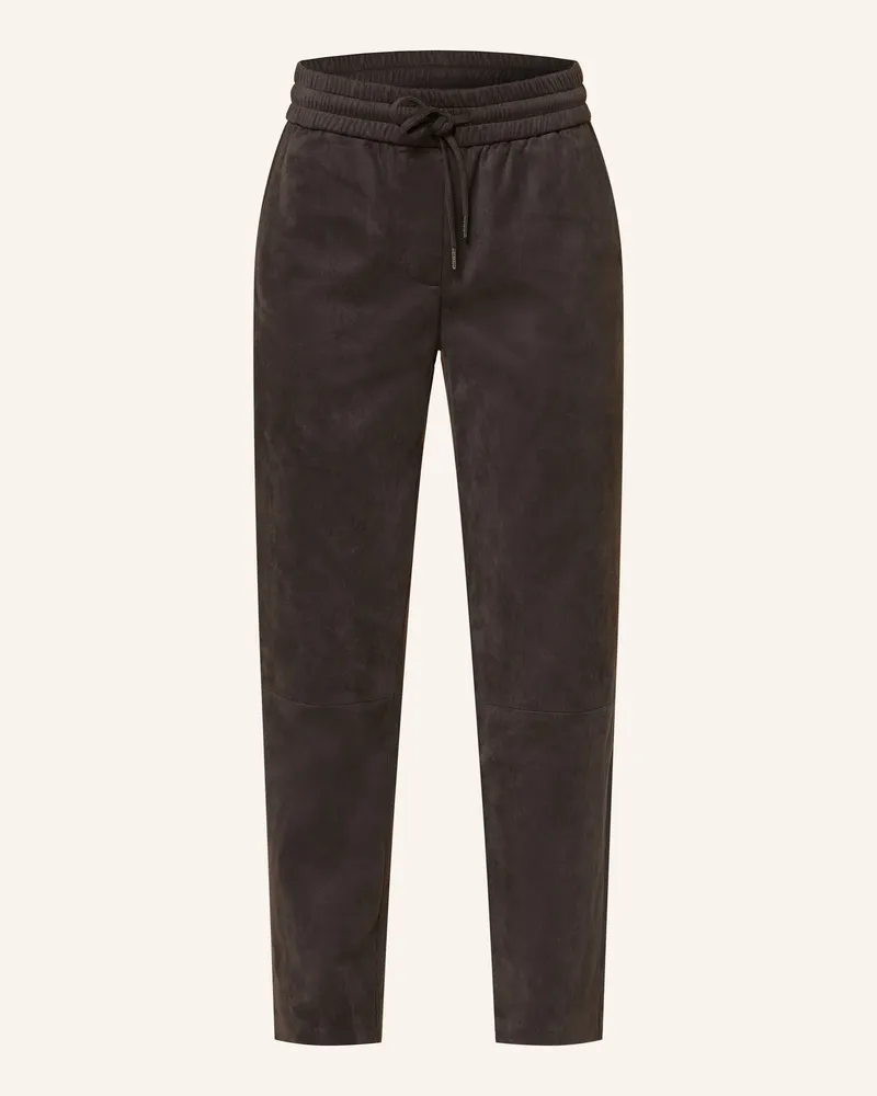 Juvia Hose im Jogging-Stil in Lederoptik Dunkelbraun